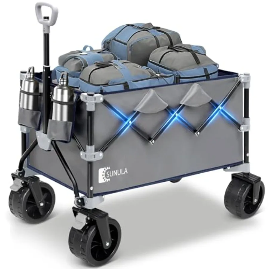 

Heavy Duty Collapsible Wagon Cart with 440lbs Capacity Gray Foldable Utility Cart with Big All-Terrain Wheels and Drink Holders