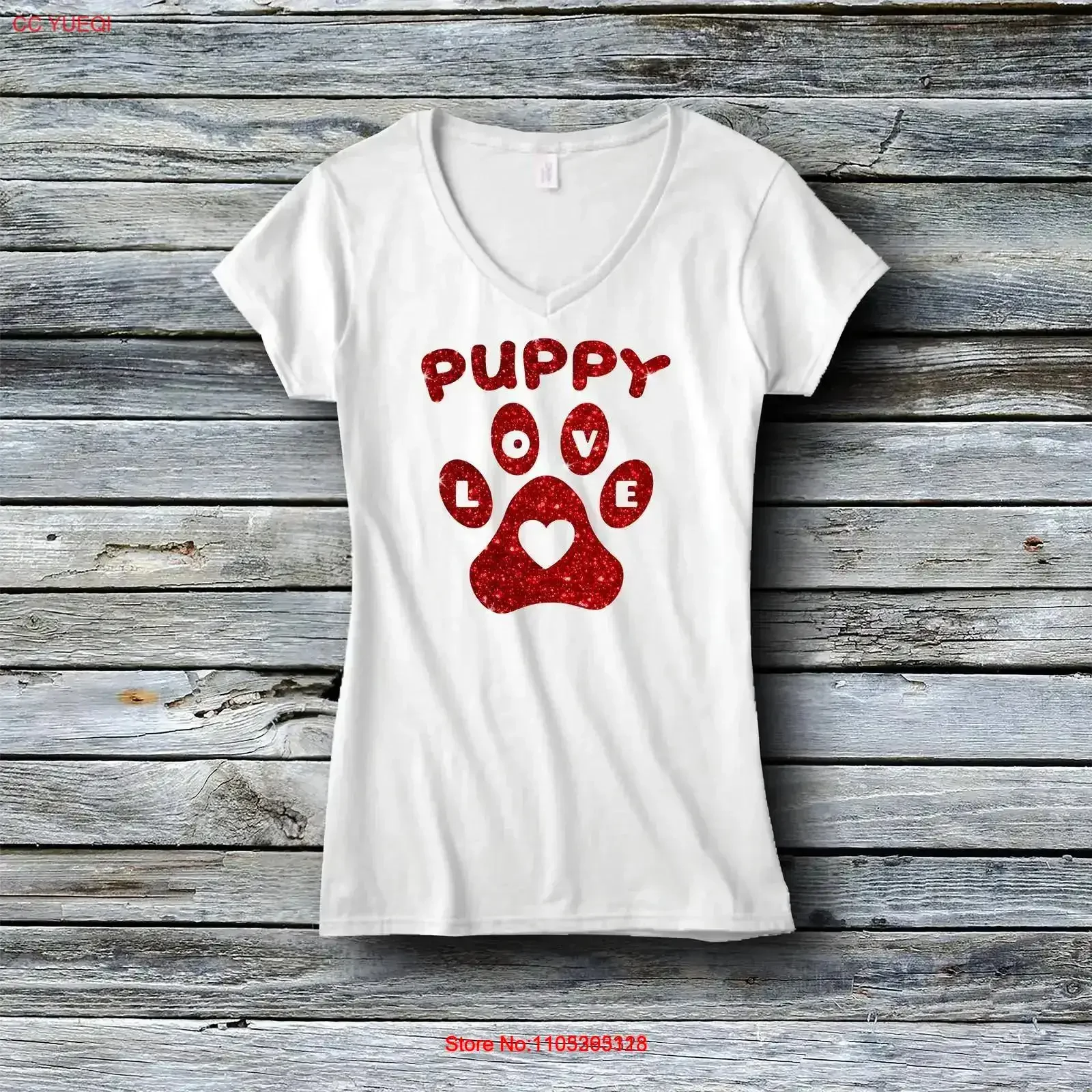 Glitter Fashion Custom T Shirt Valentine's Day Puppy Love vintage Washed Versatile Stylish Breathable Soft Stretched vintage