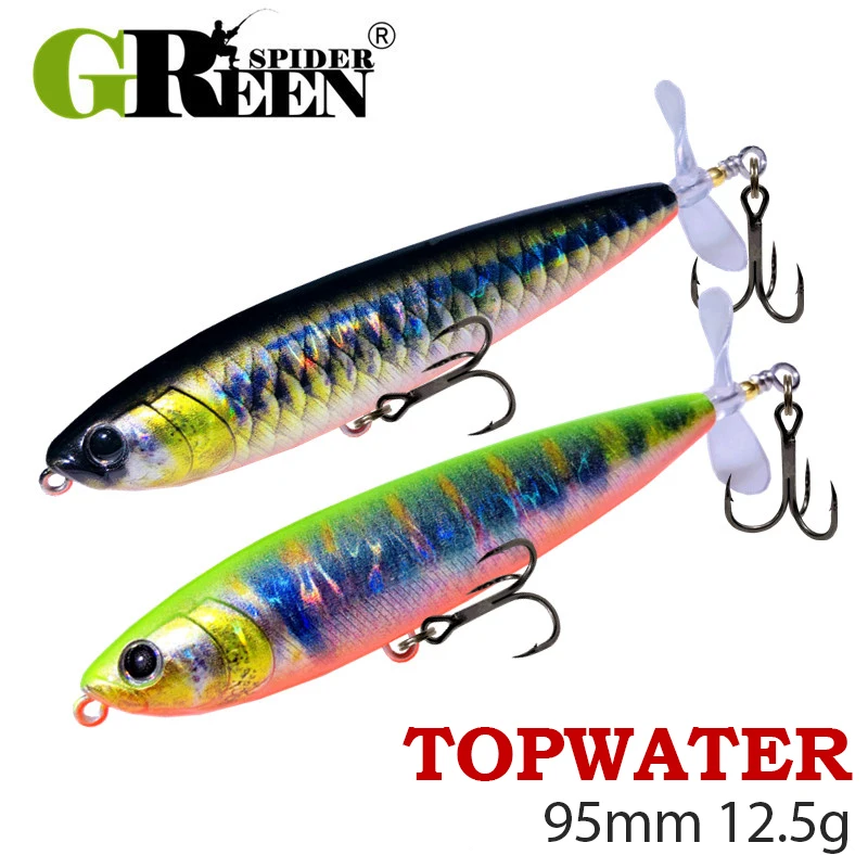 GREENSPIDE Propeller Pencil Topwater Fishing Lure 95mm 12.5g Bass Fishing Tackle Fishing Accessories Saltwater Lures Fish Bait