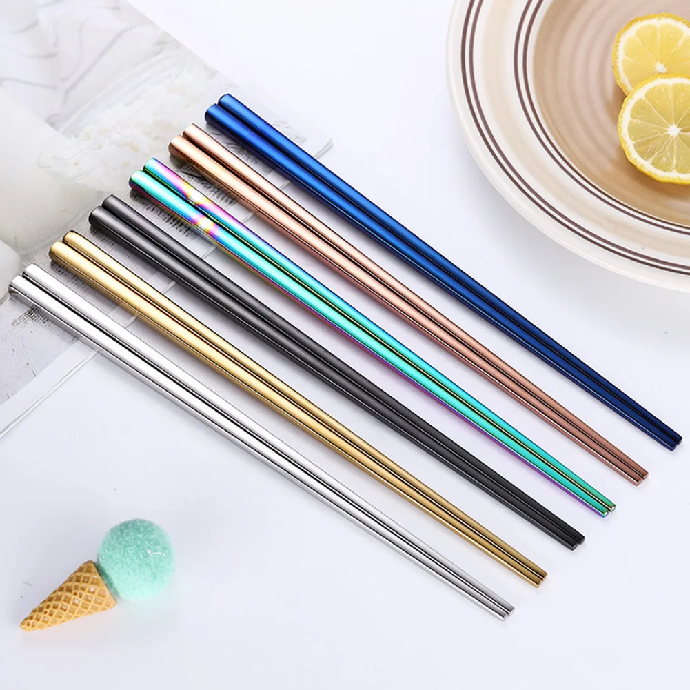 2pcs Chopsticks Non-Slip Chinese Stainless Steel Reusable Metal Chopstick For Sushi Hashi Food Sticks Tableware Kitchen Tool