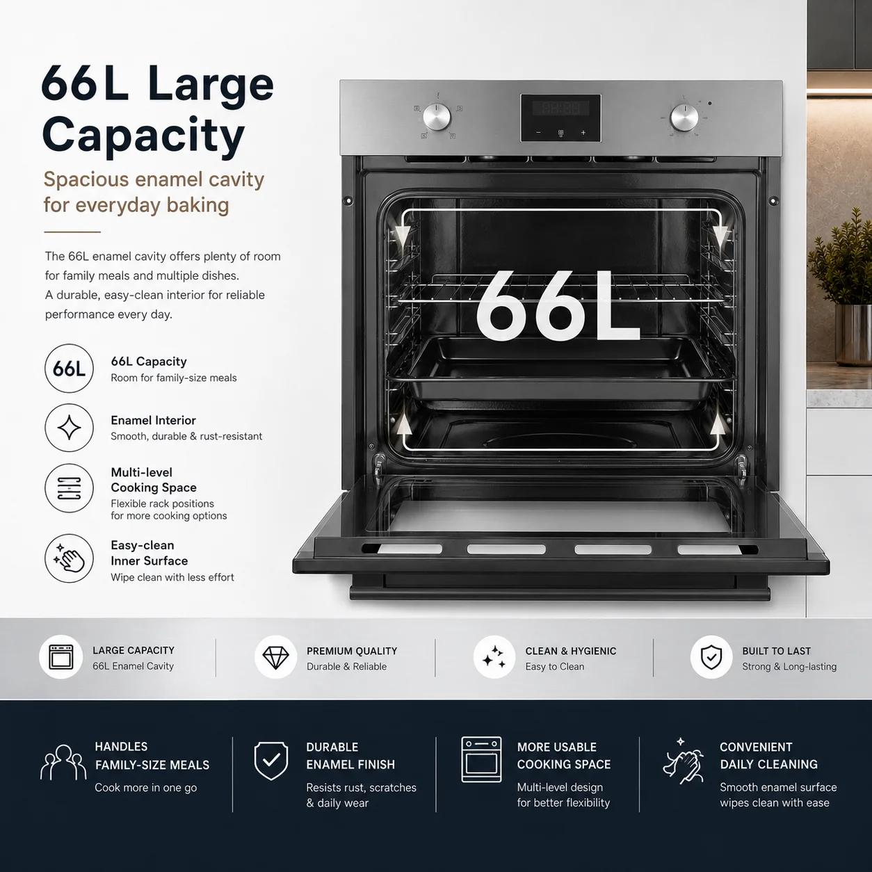 Built-In Electric Oven Integrated Kitchen Oven with Digital Display and Knob Operation