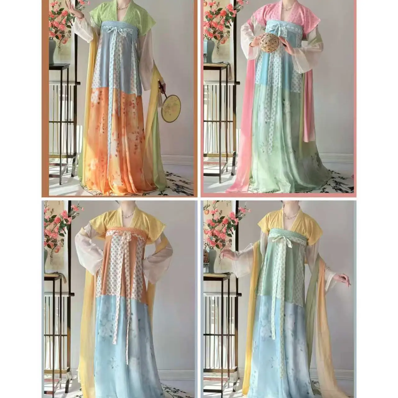 ‌Qixiannu Hanfu - Floral Tang Dynasty Ruqun, Fairy Core Dress, Spring/Summer Daily Wear, Traditional Chinese Costume