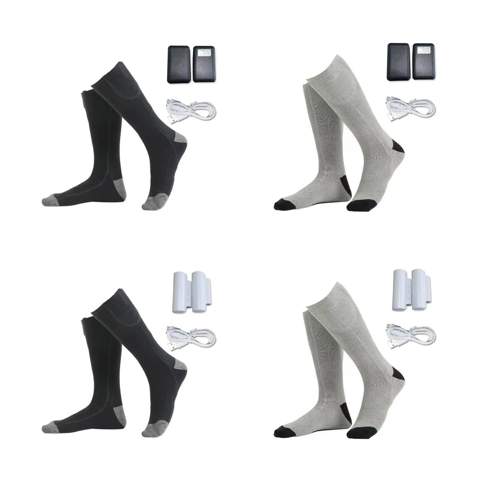 

Electric heating socks combination: 1 pair each of black 4000mAh + gray 4000mAh + black 2200mAh + gray 2200mAh