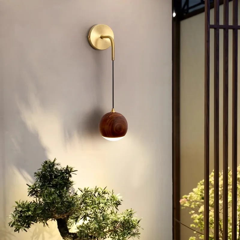 Walnut Wood Round ball Wall light, Wabi-sabi Modern style, Wall Sconces for Bedroom, Living, Corridor, Aisle balcony, Entrance