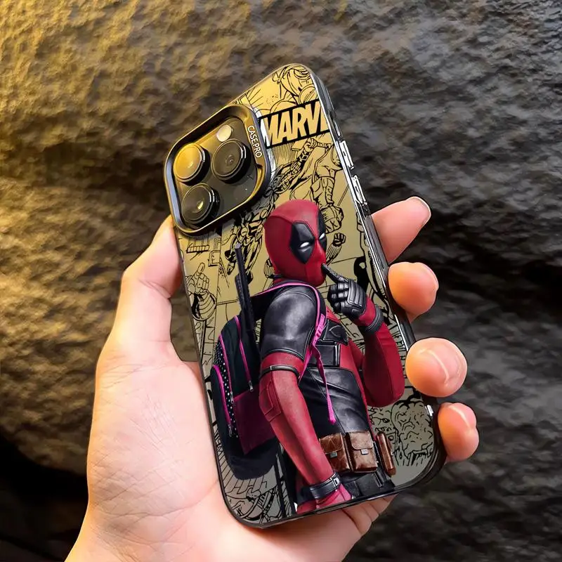 Kolorowe srebrne etui do Apple iPhone 11 13 15 Pro Max 12 14 XR X XS Wstrząsoodporne etui ochronne na telefon Marvel Deadpool Anime