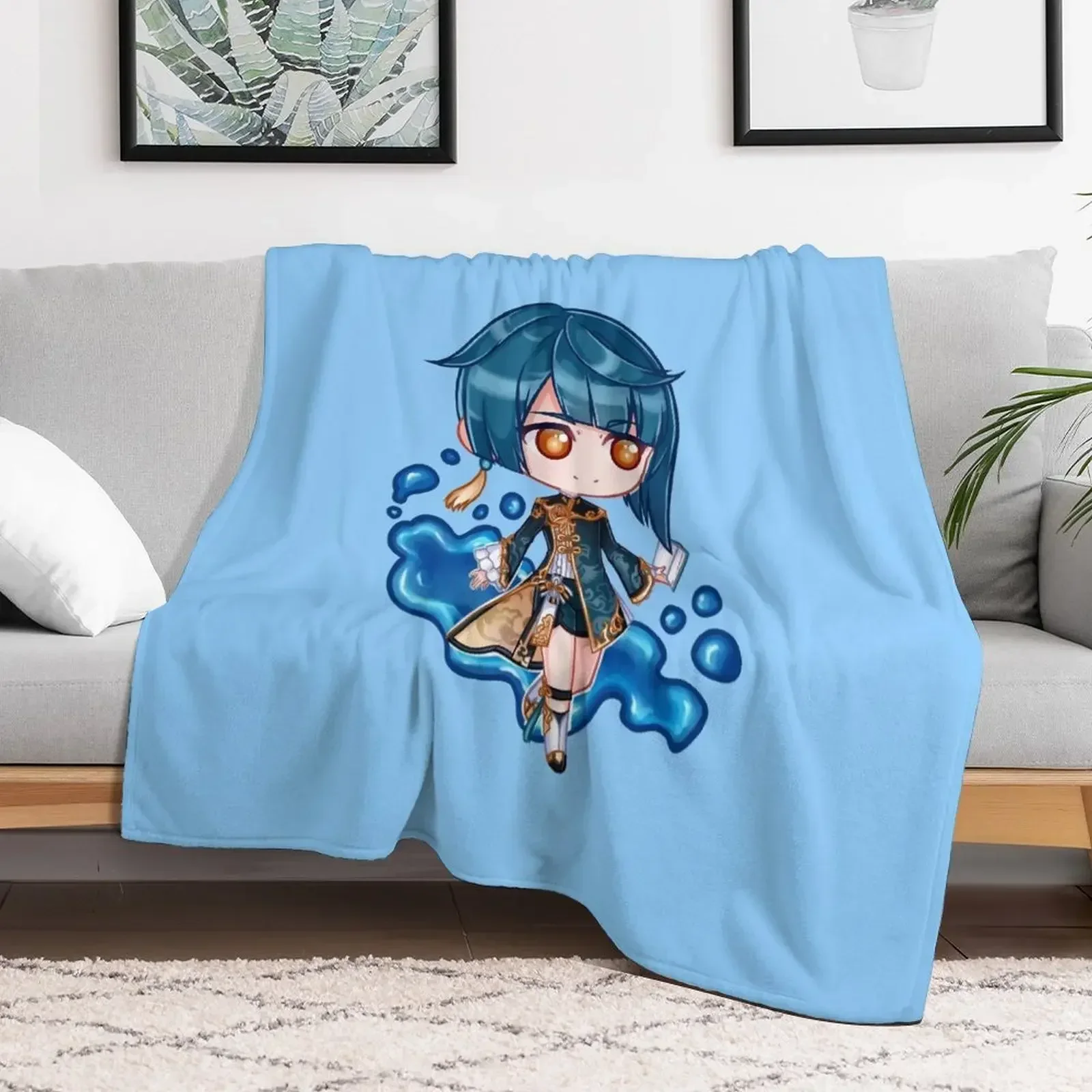 

Xingqiu chibi Throw Blanket For Sofa Thin Personalized Gift Thermal manga Blankets Soft Plush Plaid Polar Blankets