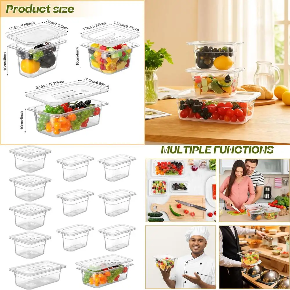 

Штабелируемые прозрачные пищевые контейнеры из поликарбоната, 12 шт., размеры 1/3, 1/6, 1/9, глубина 4, коммерческое использование для кухни и ресторана