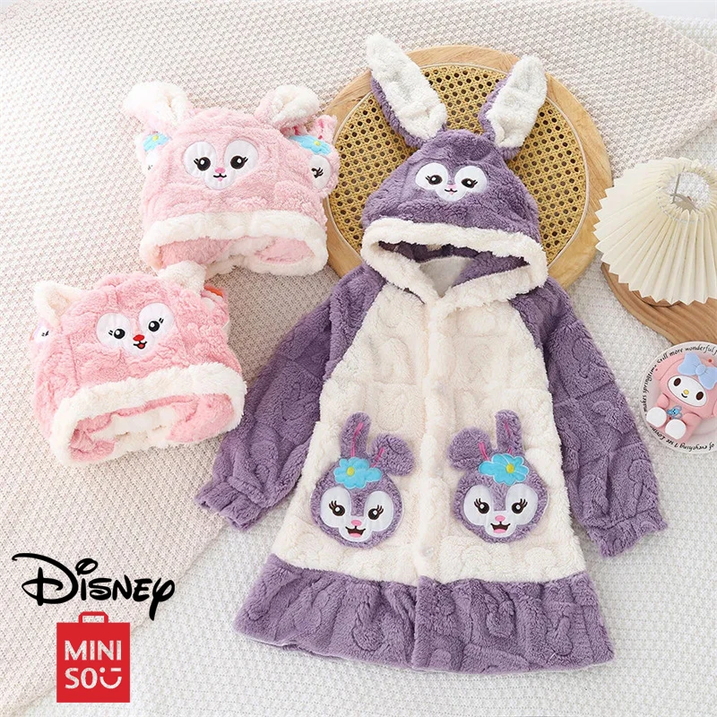 Miniso disney stellalou pijamas de inverno kawaii linabell crianças pijamas quentes dos desenhos animados criança roupão bonito moda menina pijamas