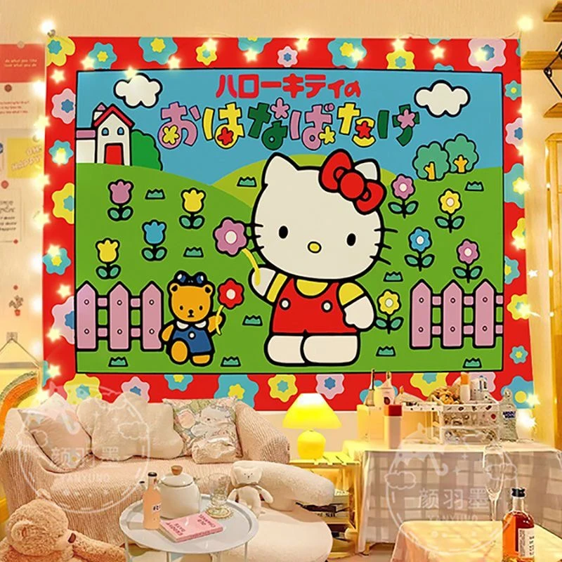 Kawaii Hello Kitty Garden Background Cloth Home Decoration Fashion Japanese Charm Decorative Cloth Birthday Gift