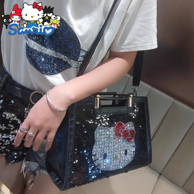 Hello Kitty New Women's Sequin Handbag Cartoon Mini Women's Shiny Shoulder Bag High Quality Fashion Mini Women's Bag