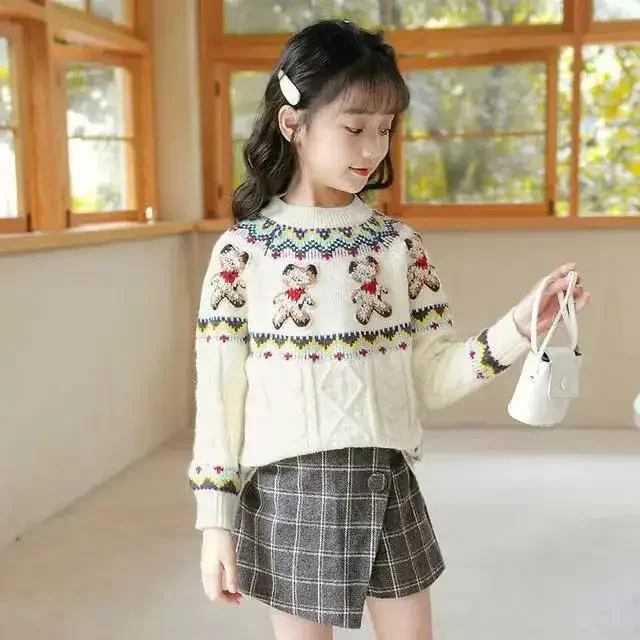 Girls Christmas Cartoon Fleece Lined Sweater Pullover Cute Casual Cotton Girls Winter Clothes Sweater for 6 7 8 9 10 12 14 Years