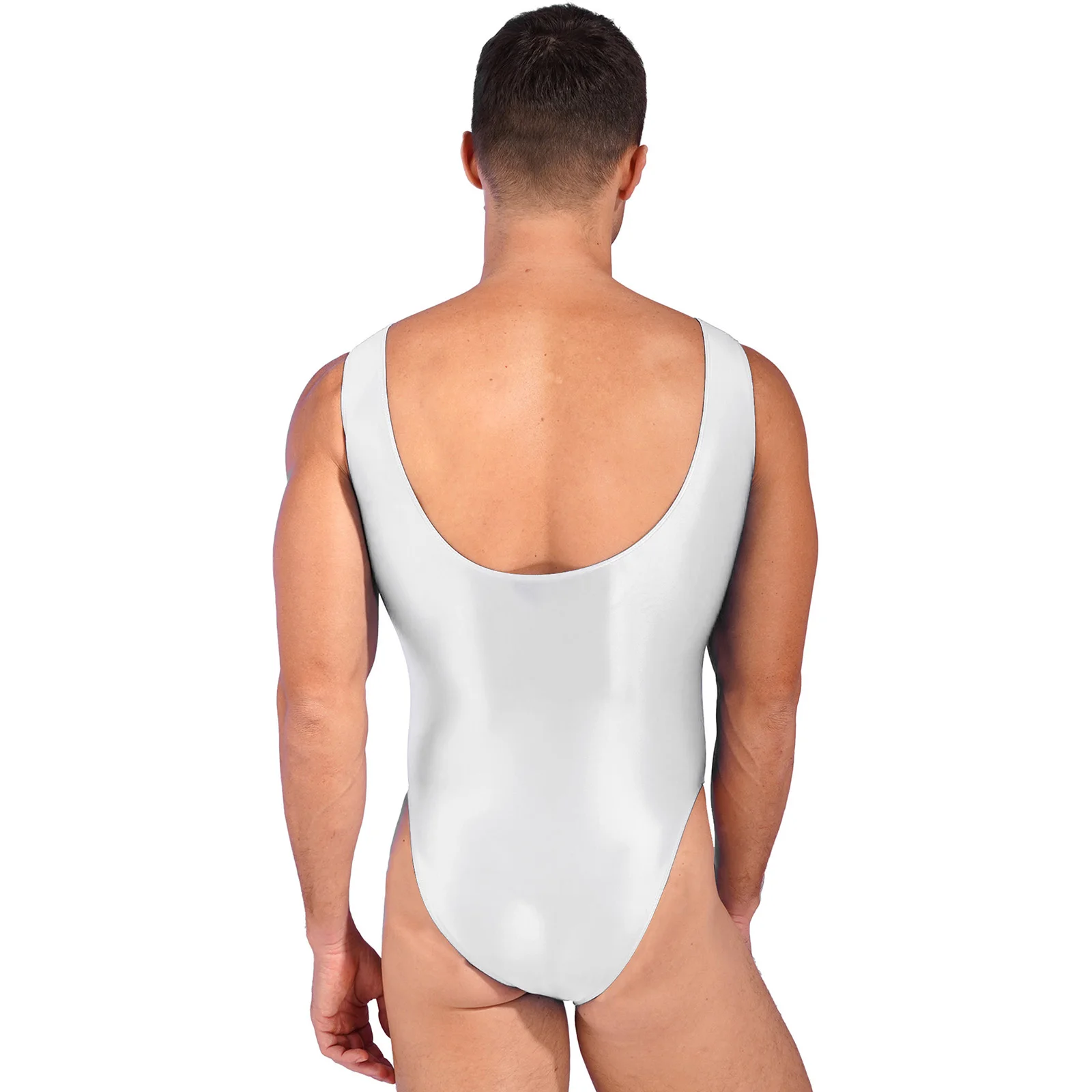 Mens Lingerie Bodysuit Gymnastics Swimsuit Glossy Backless Bodysuit Pool Party Swimwear Training, Swimming Yoga Dance Fitness