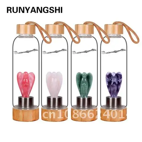 

Natural Crystal Runyangshi 3inch Angel stone glass water bottel Quartz Gemstone Bamboo Glass Elixir Point Hand-Carved Cup wand
