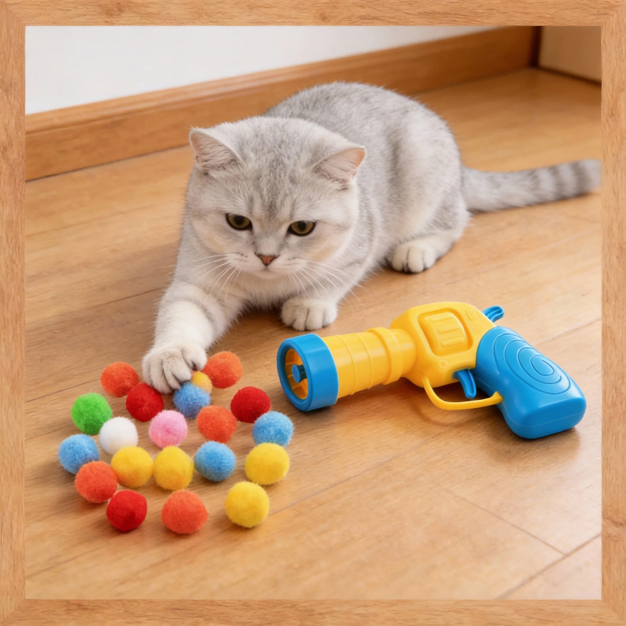 Funny Cat Toys Stretch Plush Ball Mini Shooting Gun Games Interactive Launch Training Toy For Pet Kitten Cat Pom Pom Plush Balls
