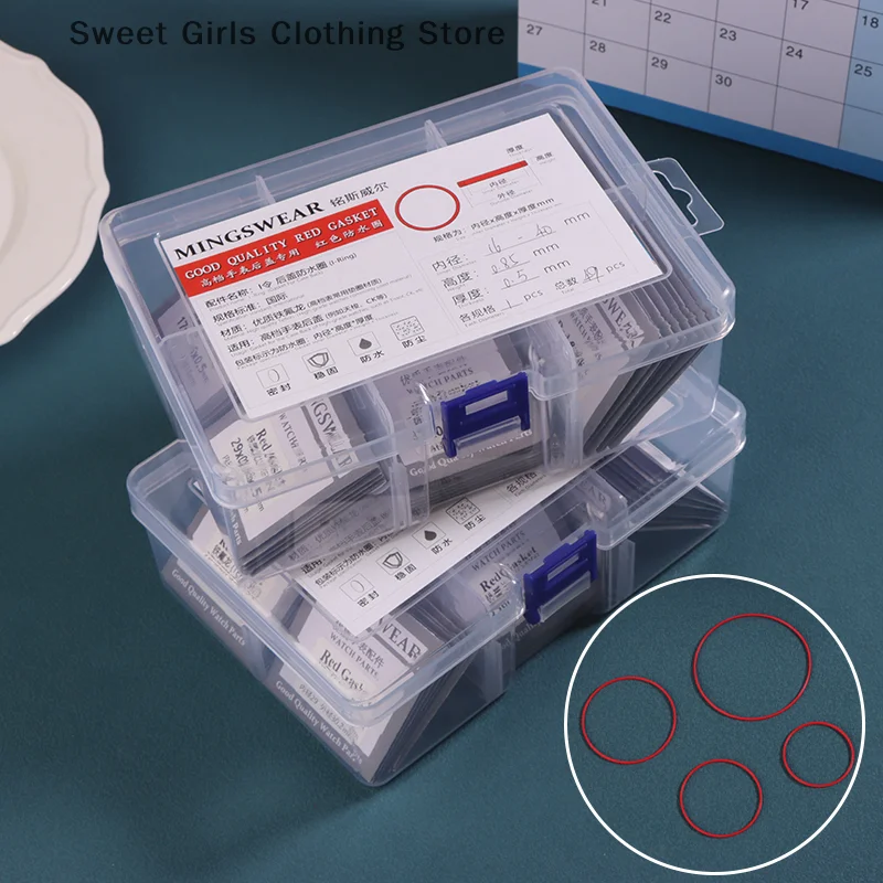 

49Pcs/Box Red Gasket 16-40mm Dia High 0.85 0.9mm Thick 0.5 0.6mm Watch Gasket Parts For Watch Back Case Bottom Cover