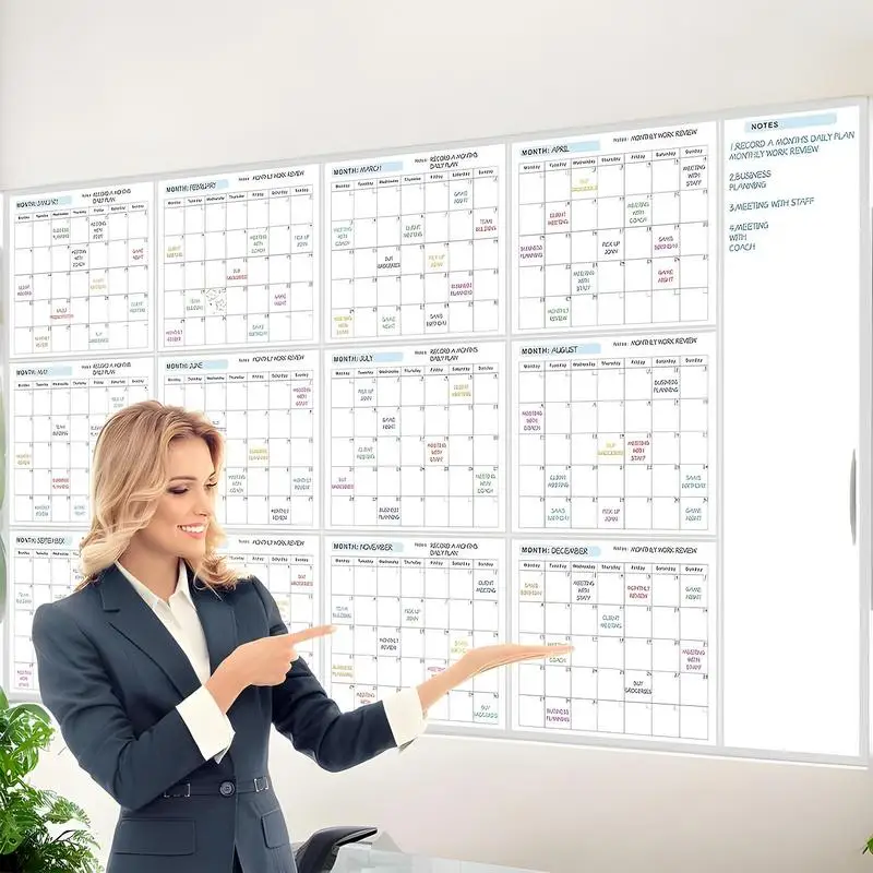 Calendário de ano atualizado apagável 12 meses agenda planejador gigante calendário de parede apagável em branco calendário anual sem data para