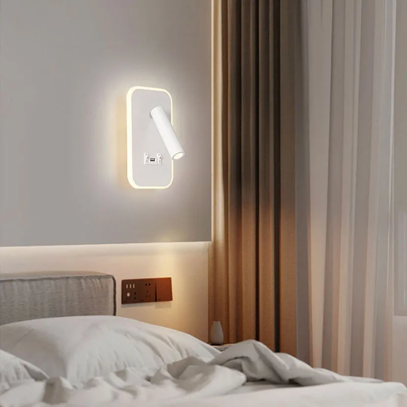 

Bedside Wall Lamp, LED Wall Light, Wall Mounted Reading Light with Switch and USB Port, Rotatable Wall Sconce Wall Spotlight