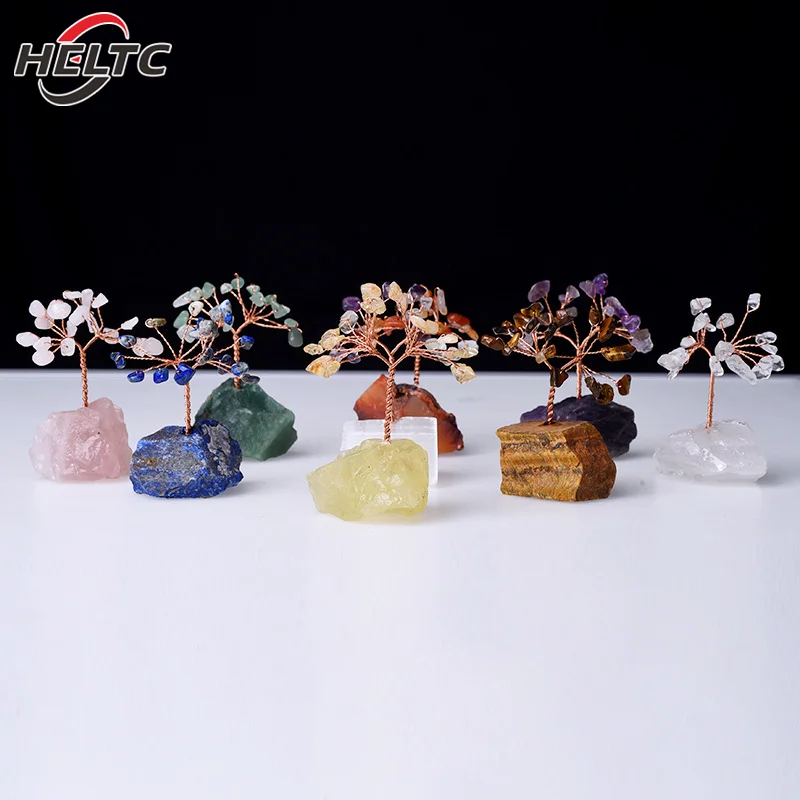 1pcs Fashion Mini Natural Gemstone Crystal Lucky Tree Base Home Office Desk Living Room Decor Accessories