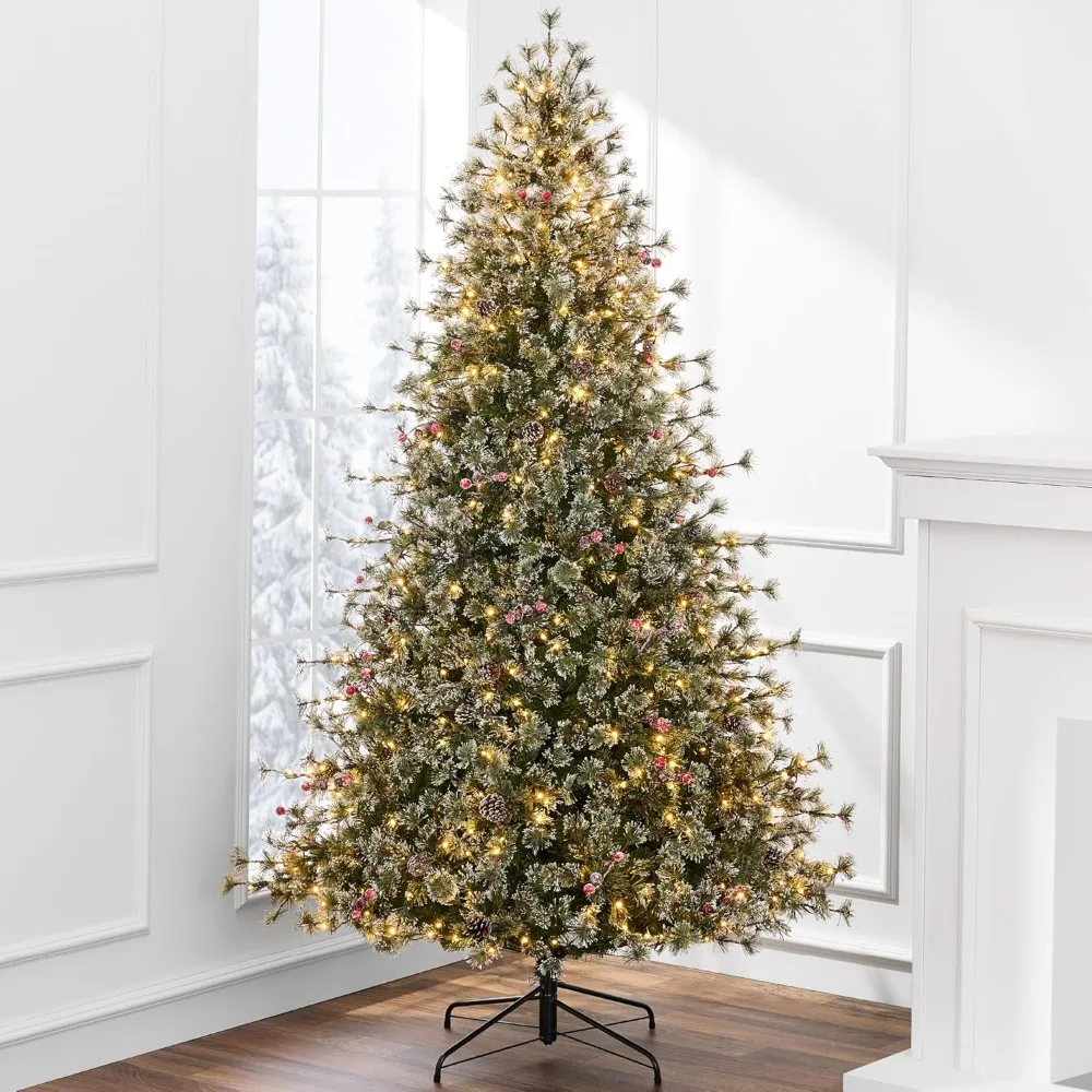 Christmas tree.9ft Pre-Lit Cashmere Christmas Tree, Premium Semi-Flocked Artificial Holiday Decor w/Cordless Connection