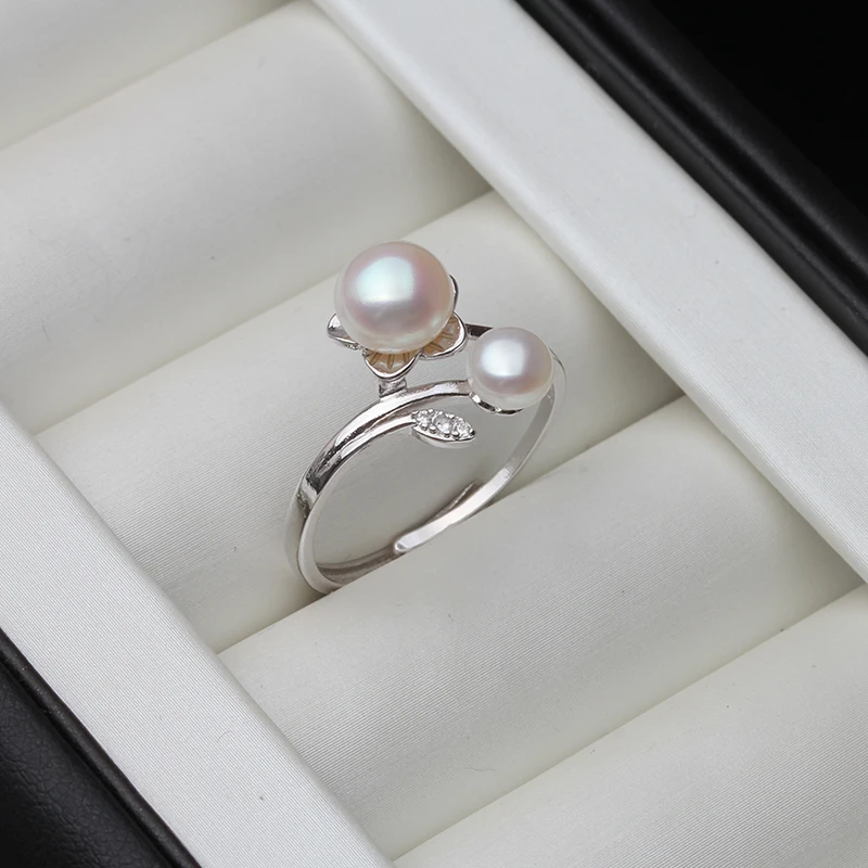 Real Freshwater Natural Pearl Rings,Wedding Cute 925 Silver Rings Women Anniversary Party White Pink Black