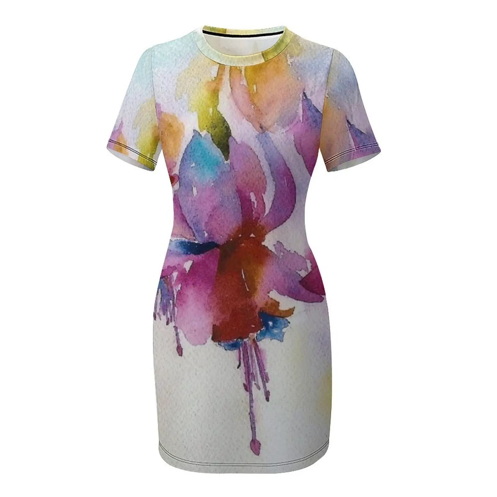 Dancing Fuchsias Watercolor Short Sleeved Dress Long dress dresses for prom Dress