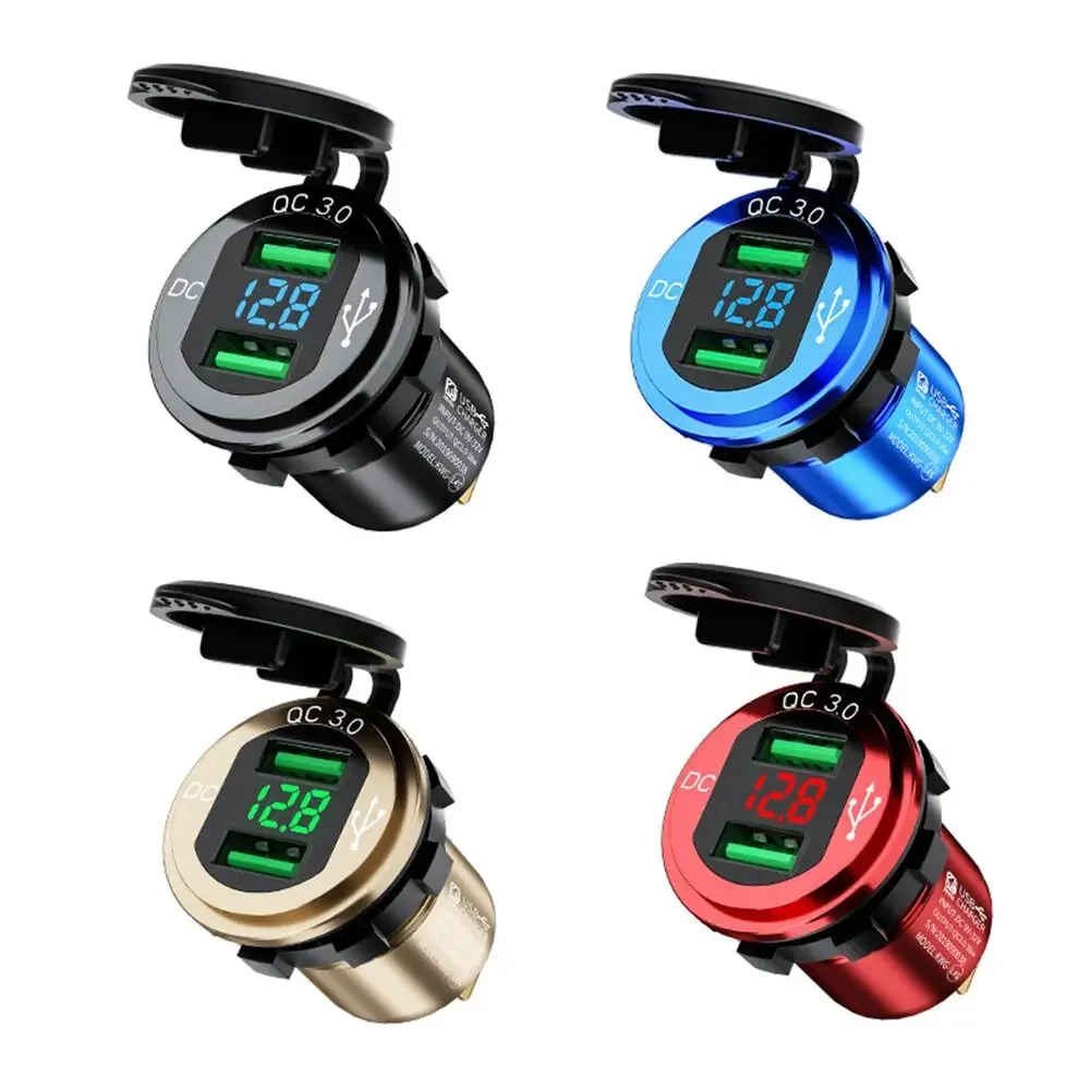 Double USBqc3.0 Aluminum Alloy Modified Car Charger with Switch Voltmeter Waterproof Modified Car Charger