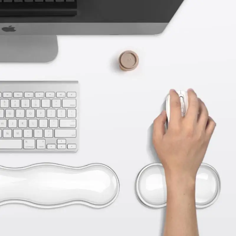 Muismat met polssteun, toetsenbordsteun, antislip siliconen transparante desktop kantoorgameconsole, muispolssteun