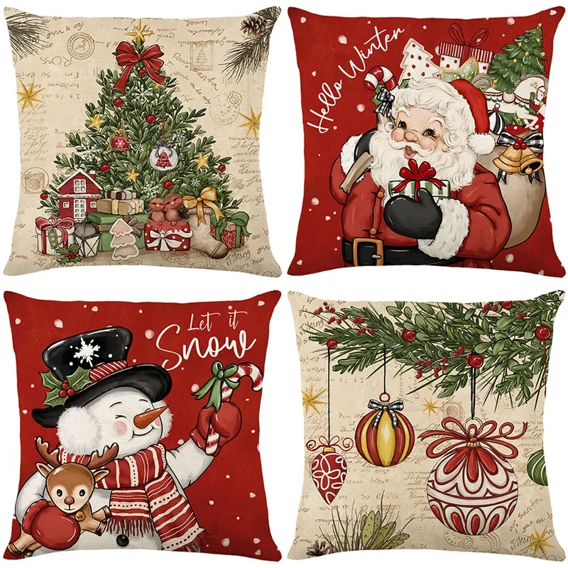 Festive Holiday Cushion Cover Polyester Pillow Case No Insert Sofa Bed Christmas Decor Cozy Home Accessory