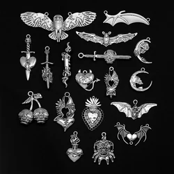 5/10pcs/lot Gothic Skull Head Sword Bat Owl Scared Heart Charms Halloween Pendant For Diy Jewelry Making Supplies Accessories