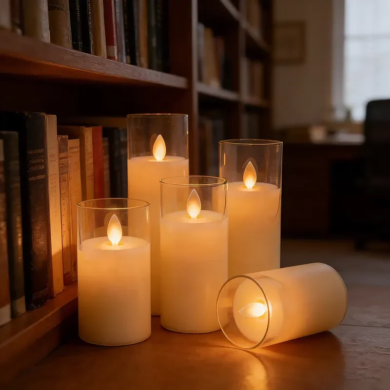 LED Columnar Candle with Flashing Wick Remote Control USB Powered Realistic Flameless Candle for Christmas Home Decoration