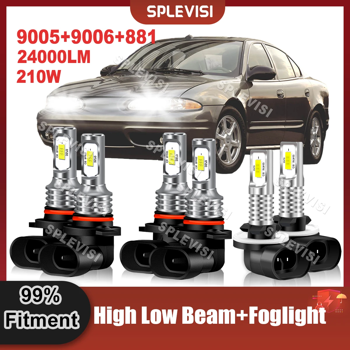 6000K LED Headlight Combo 9005 High Beam+9006 Low Beam+881 Foglamp Combo Kit For Oldsmobile Alero 1999 2000 2001 2002 2003 2004