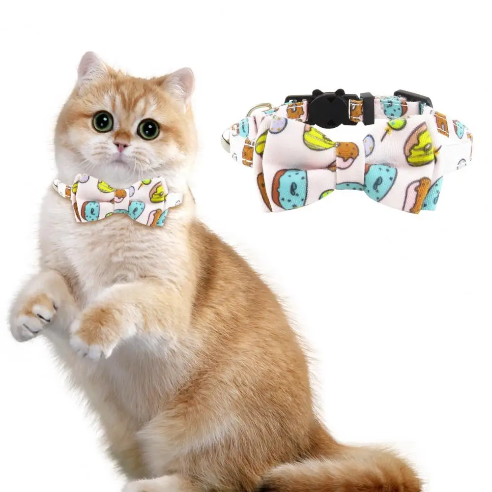 Adjustable Length Pet Collar Food-themed Print Adjustable Pet Collar with Rust-free Bell Safety Buckle Cute for Small for Pet