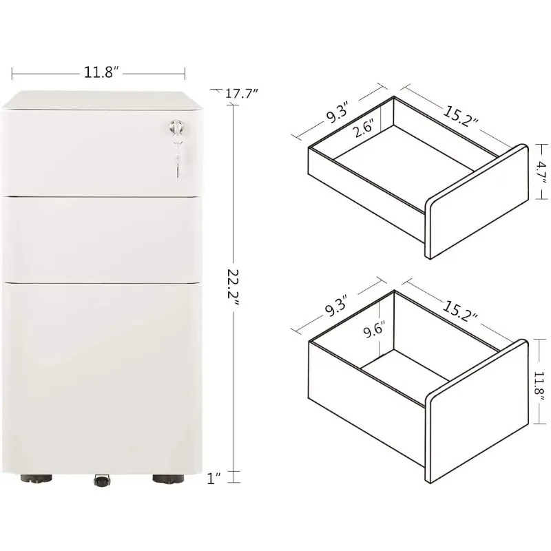Mobile Pedestal 3 Drawer Rounded Edge File Cabinet Archive Cabinet for Home Office Use