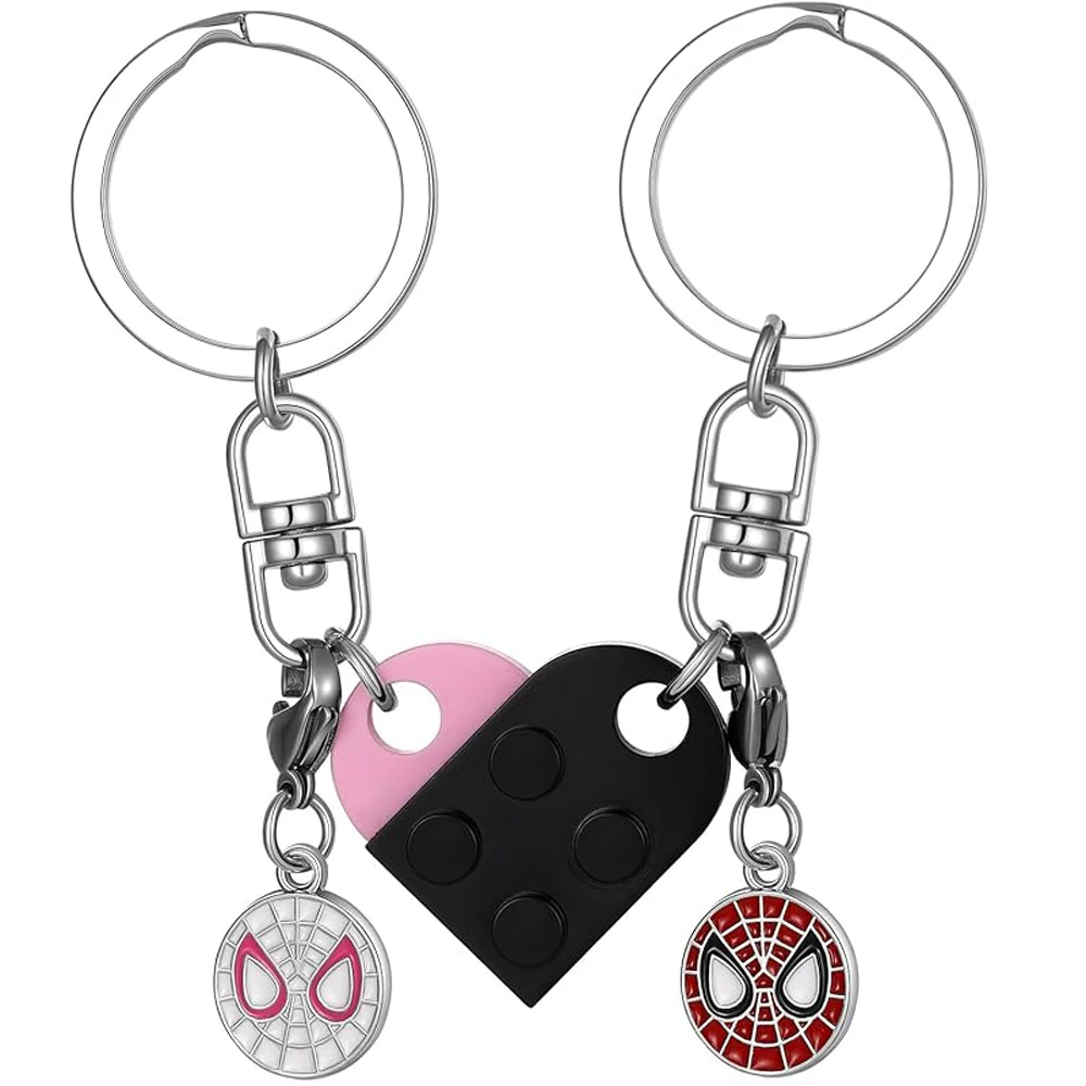 Deadpo Wolvers Matching Heart Keychain Best Friend Brick Heart Keychain Spider Valentines Day Gifts TV Movies Cosplay Jewelry