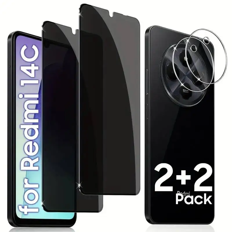 

4In1 Privacy Screen Protector For Xiaomi Redmi 14C 13C 12C 11C Pack Of Tempered Glass With 2 Camera Protection