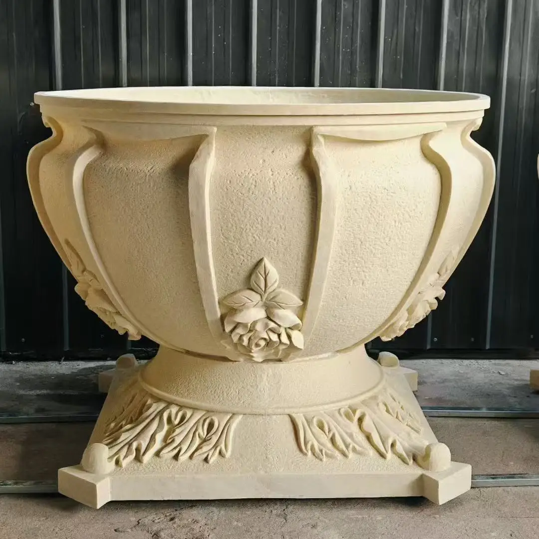 Hxl sandstone flower pot large mouth garden landscape fiberglass sculpture flower pot