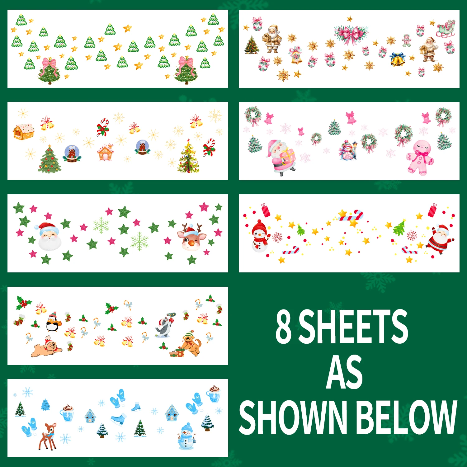 8 أوراق وشم مؤقت لنمش عيد الميلاد، مقاوم للماء وسهل الإزالة، طقم مكياج لحفلات عيد الميلاد، هدايا عيد الميلاد، جورب فيل