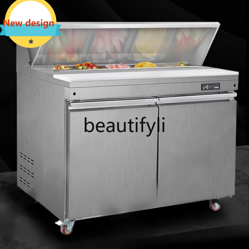 

A139 Salad Cabinet Pizza Topping Station Workbench Pizza Preparation Table Refrigerated Fresh-Keeping Cabinet Refrigerator