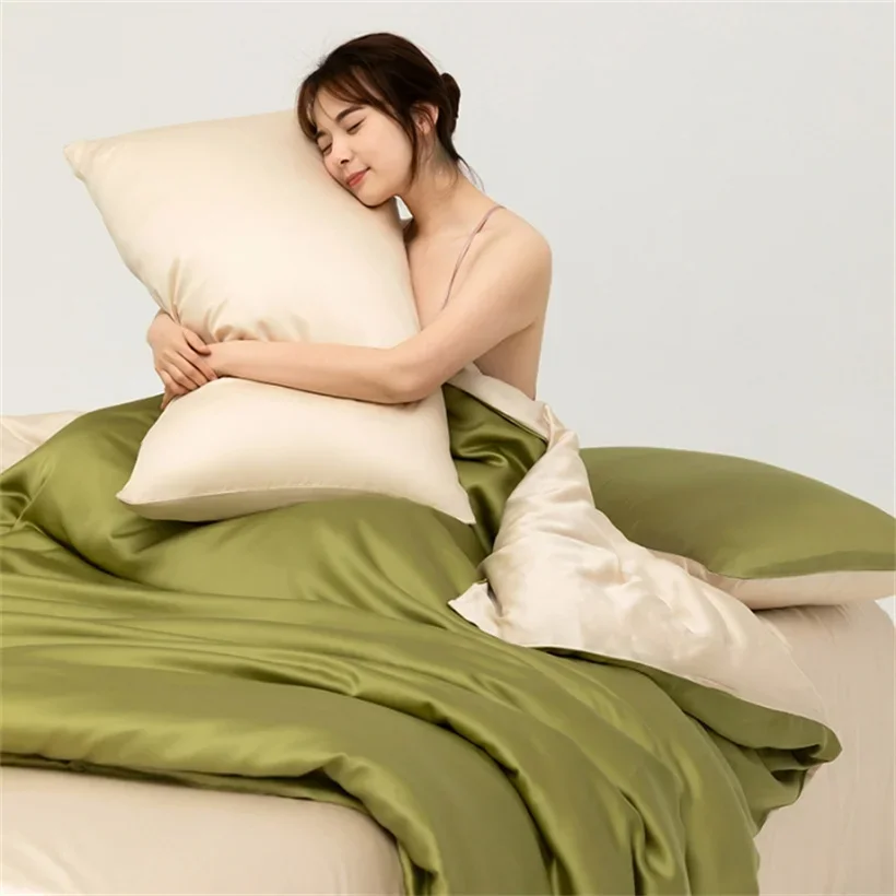 100% Mulberry Silk Bedding Set with Duvet Cover Pillowcases Beauty Healthy Silk Bedsheet Luxury Smooth Bed Sheets Set Queen Kin