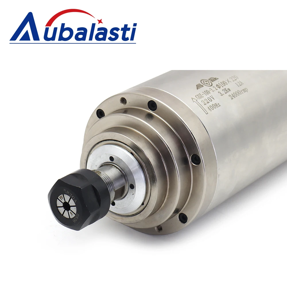 Aubalasti Water Cooled Spindle Motor 220V 380V Tool Spindle 3.2kw 3.7kw 4.5kw ER20 With Dia.100mm 12A For CNC Router