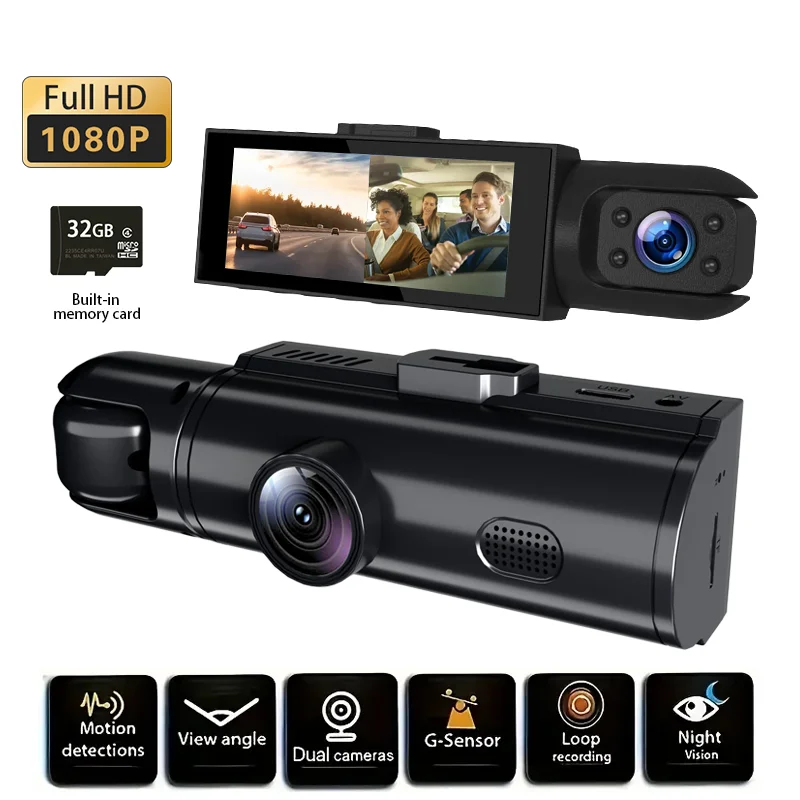 Mini Three styles：V7 V9 V10 1pcs Dual Dash Cam - 3 Channel, 1080P, Front & Inside & Rear, the right side +32GB, Night Vision, HD