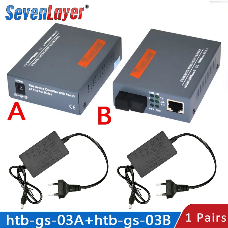 Convertidor de medios ópticos de fibra Gigabit HTB-GS-03 A&B 1000Mbps fuente de alimentación externa de puerto SC de fibra única de modo único