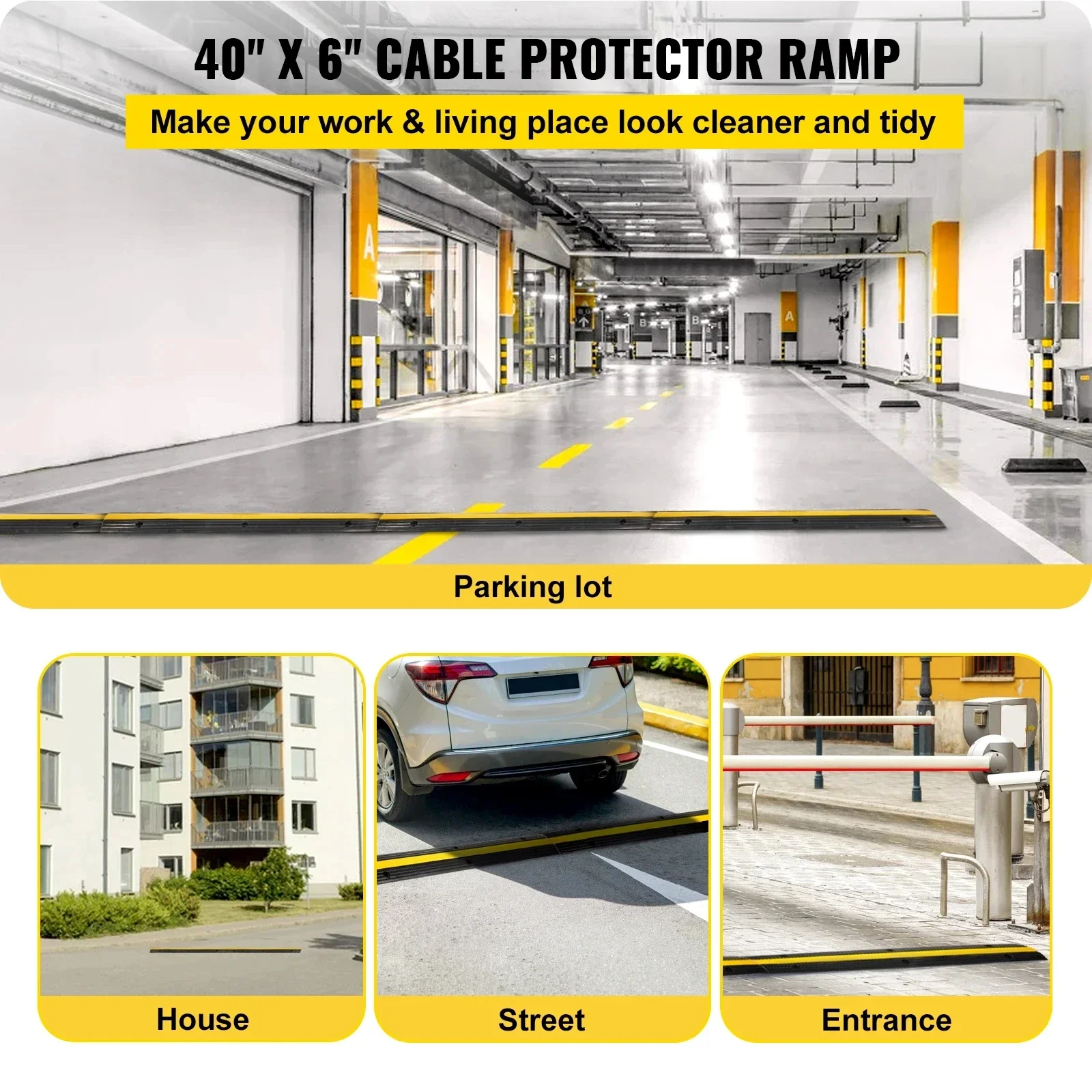 Imagem -02 - Vevor-protetor de Cabos Modular Rubber Velocidade Bump Canal Rampa da Entrada Tampa do Fio Cord Guard para Estacionamento Armazém Pcs