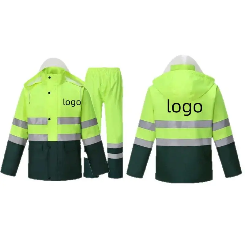 Reflective Raincoat Rain Pants Suit Personalization Patrol Split Safety Waterproof Poncho Rain Gear Raincoat Customized Logo