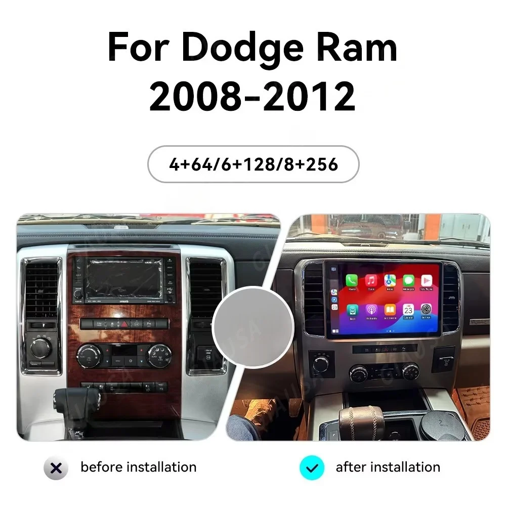 Wireless Carplay For Dodge RAM 2008-2012 Multimedia Video Player Head unit Radio  Navigation Car GPS Navi Radio Stereo DSP 13.1