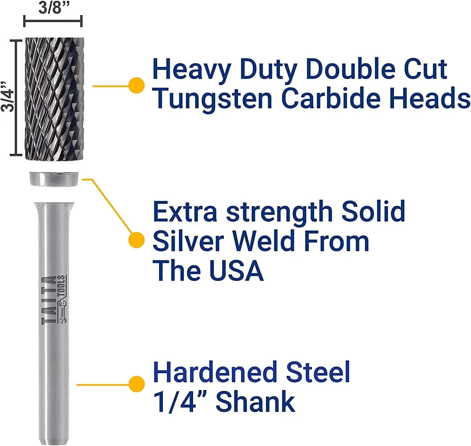 SA-3 Cylindrical Double-Cut Carbide Burr, 1/4 in Shank, 10 Pack | Cylindrical tungsten burr with double-cut flutes for DeWalt, M