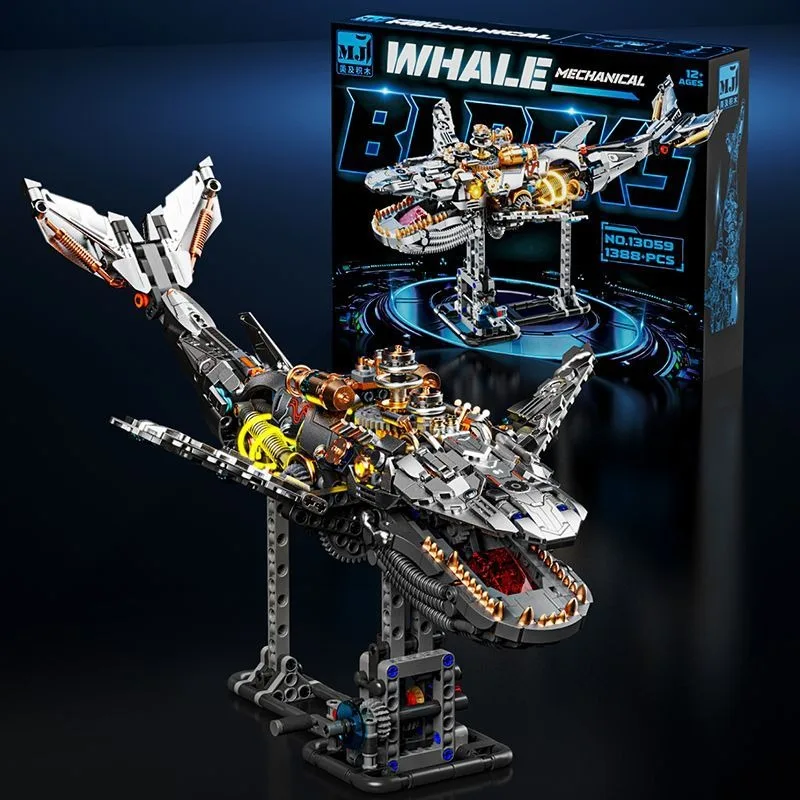 Building block semi-mechanical Whale Assembly Science Teaching Children's Building Block Toy Model (1388 particles)