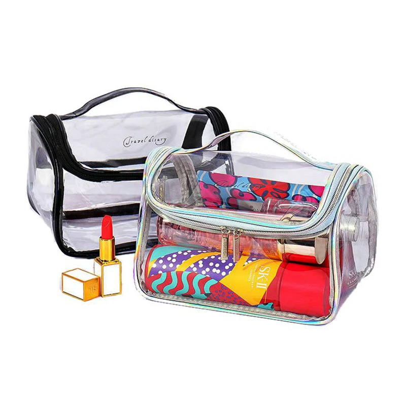 Cosmetic Bag Travel Transparent Laser PVC Women Zipper Makeup Bags Beauty Case Handbag Waterproof Storage Bath Toiletry Wash Bag