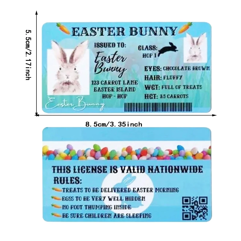 5 Pcs Easter Rabbit Driver's License Funny Plastic ID Card Happy Easter Home Decoration Party Gift For Bunny Lovers