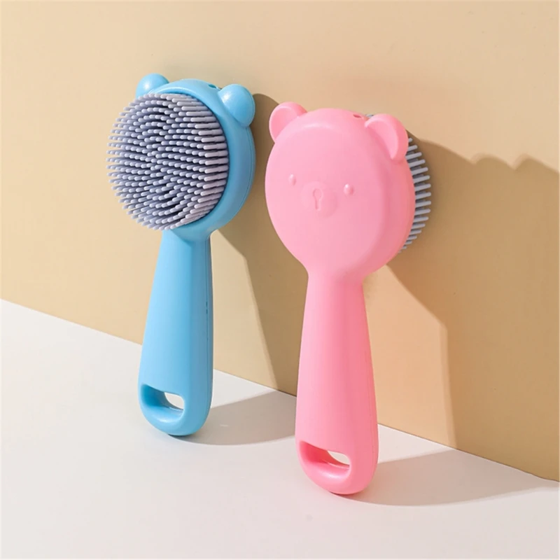 1pc Soft Silicone Baby Bath Brush Cute Cartoon Bear Toddlers Baby Bath Cleaning Brush Scrubber with Easy Grip Handle